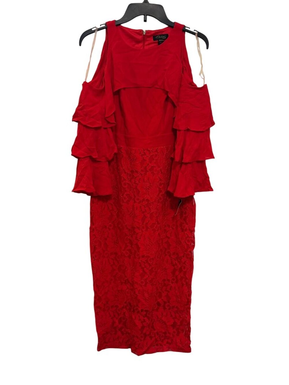 Thalia Sodi Red Lace Cold Shoulder Ruffle Midi Dress XS